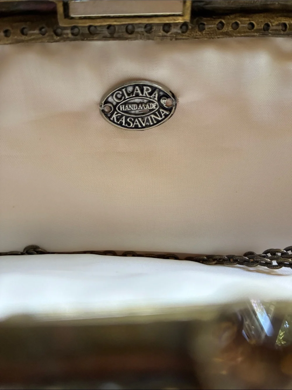 Clara Kasavina Snakeskin Amber Crystal Kiss Lock Evening Clutch Bag